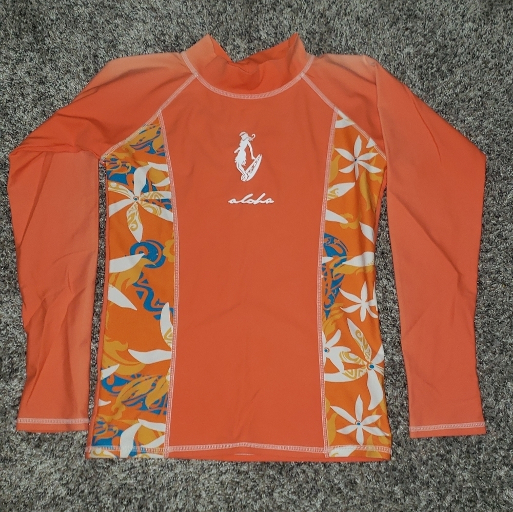 ALOHAS Orange Floral Panel Long Sleeve Swim Coverup